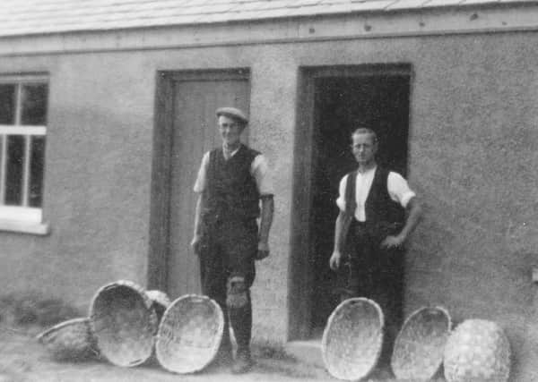 Wray was once home to the skilled craft of oak swill basket-making and here from the archives the gollowing passage details a visit to Mr John Singletons workshop at Wray by the Lancaster Gazette in 1932

Swill Basket Making Workshop, Wray, circa 1946.
John Singleton the Second and John Singleton the Third are pictured standing outside their newly built workshop. This was built to replace the old workshop, which was demolished when the road into Wray was widened as Green Corner, circa 1946. This new workshop was later converted into a bungalow.