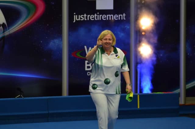 Janice Gower in action at the World Indoor Bowls Championships.