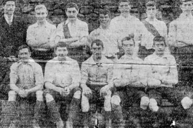 Scotforth Football Club 1899-1900, Champions of the Lancaster & District League From left: standing: J Mercer (committee), Tom Winder, Jimmy McPherson, Jack Parker, Bob Henderson, Ted Dearden, Jack Richmond, Jim Tyson, Ron Burrows and seated: Harry Mills, Billy Gregson, Joe Tyson, Tom Ford, Reg Burrows.