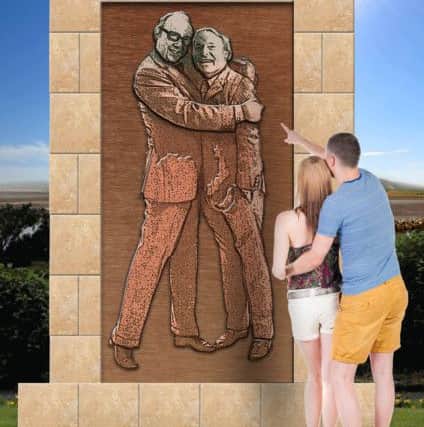 How the new Eric and Ernie bronze relief could have looked on Morecambe seafront.