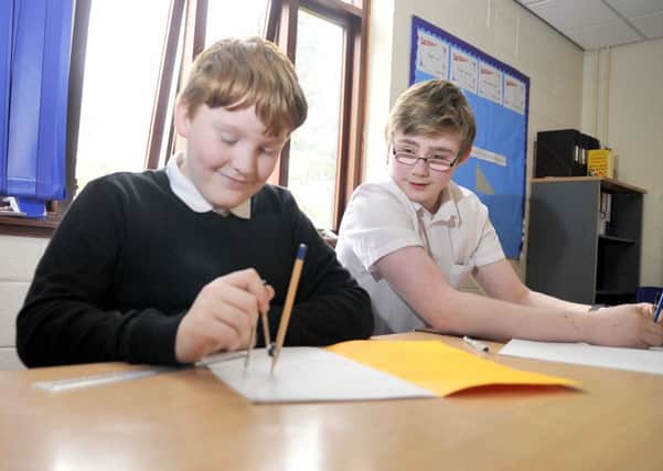 Sam Tootell and Edward Bradley-French doing Maths at Chadwick High School, Lancaster