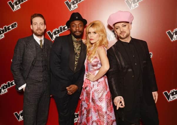 Programme Name: The Voice - TX: 09/01/2016 - Episode: The Voice - Episode 1 (No. 1) - Picture Shows: The Voice 2016 Coaches at press launch on 21 December 2015. Ricky Wilson, Will.i.am, Paloma Faith, Boy George - (C) Getty - Photographer: Dave Hogan