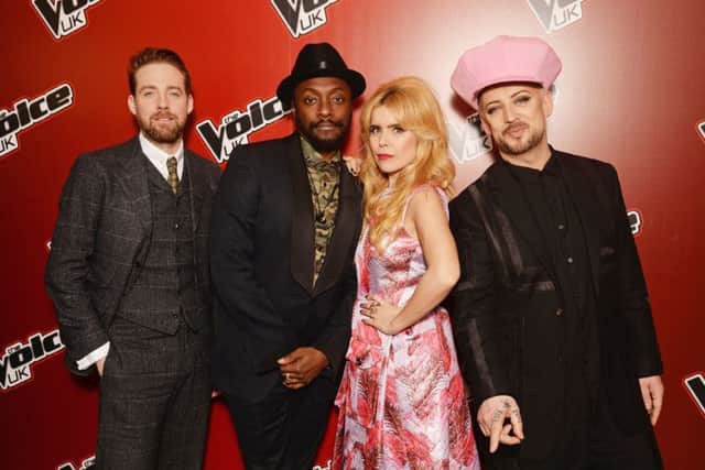 Programme Name: The Voice - TX: 09/01/2016 - Episode: The Voice - Episode 1 (No. 1) - Picture Shows: The Voice 2016 Coaches at press launch on 21 December 2015. Ricky Wilson, Will.i.am, Paloma Faith, Boy George - (C) Getty - Photographer: Dave Hogan