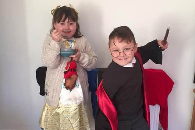Phoebe Harrison, 7, as Goldilocks and her brother Jack Harrison, 5, as Harry Potter, they both go to Nether Kellet Primary School.