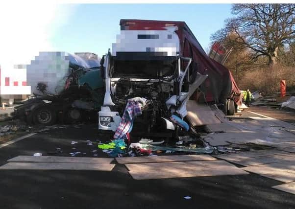 The scene of the crash on the M6 near junction 34 on Monday morning. Photo: Lancs Road Police.