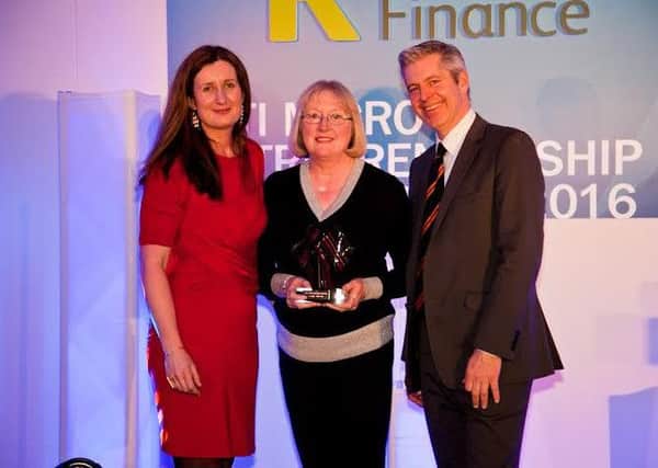 Rachael Barber of Citi, Elaine Rimmer of Lancashire Community Finance and the BBCs Justin Webb at the Awards Ceremony at Manchester Marriott Victoria and Albert Hotel.