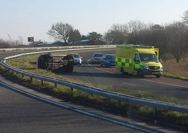 Accident on the M6 near Forton Services. Pic: Alec Hurst.
