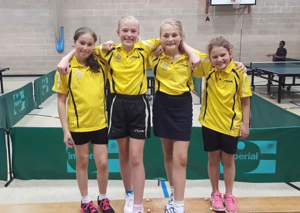 Great Wood Girls table tennis team. Pictured: Eve, Zoe, Genevieve and Rachel.