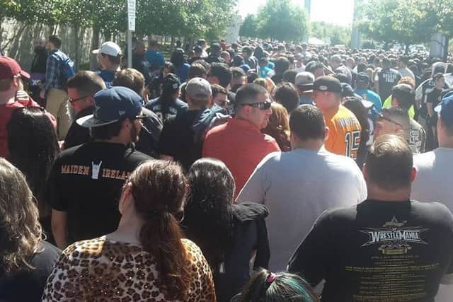 Thousands queue in the searing heat to get into WrestleMania 32.