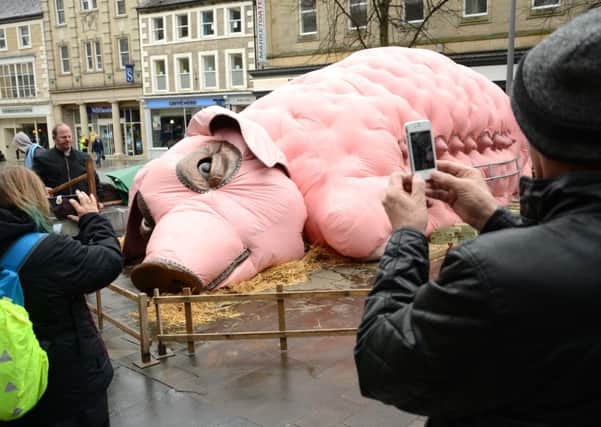 A giant 30 foot pink pig was in Market Square as part of a mini festival of the arts. Pic: Darren Andrews.