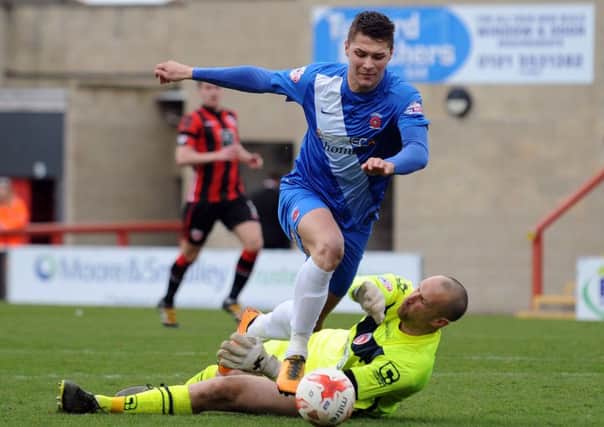 Barry Roche sees red for bringing down Hartlepool's Brad Walker on Saturday. Picture: Frank Reid