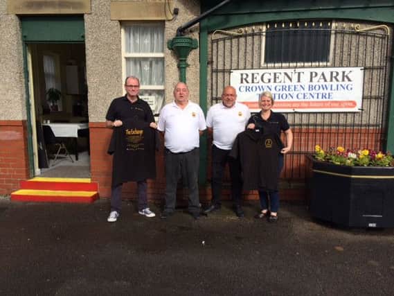 From left: Rob Ellershaw from The Exchange, with Brian Cooke and  Graham Buckley from the Regent Park Crown Green Bowling Centre and Debbie Ellershaw from The Exchange, who are sponsoring Regent Park.