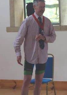 Coun Jon Barry in his cycling shorts at a mayoral engagement in Abbeystead.
