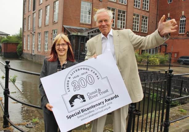 Canal & River Trust North West Waterway manager Chantelle Seaborn and partnership chairman Bob Pointing launching the Leeds & Liverpool Canal special Bicentenary Awards.