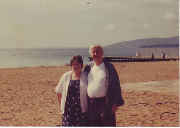 Jean and Stuart Sinclair on a beach near Cannes in 1999.