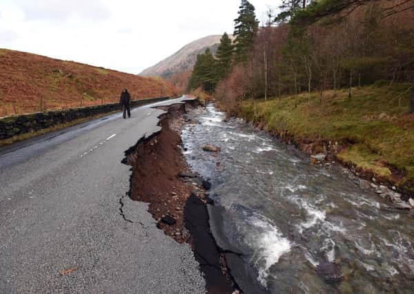 The A591 at Dunmail Raise between Keswick and Grasmere after a section was washed away by flood water from a swollen beck during the weekend's torrential rain.