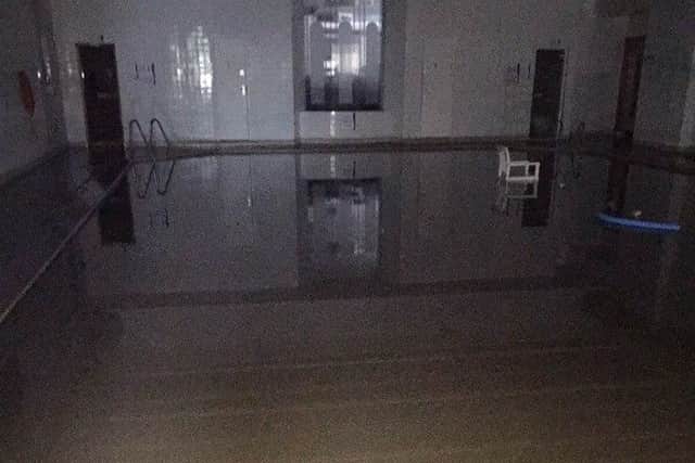 The flooded pool at the Holiday Inn