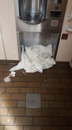 The fly-tipping inside the toilets which are located outside the Arndale Centre, in Morecambe.