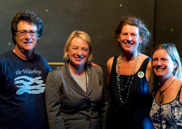 Local Green supporter Chris Hart, Natalie Bennett, Green councillor Gina Dowding, who chaired the meeting, and Helen, chair of Carlisle Greens.