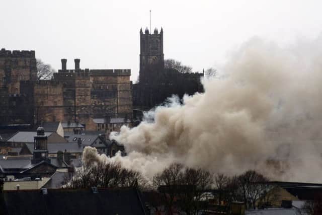 Smoke covers Lancaster city centre after a fire at the Inspire gym in March 2016. Photo by Darren Andrews.