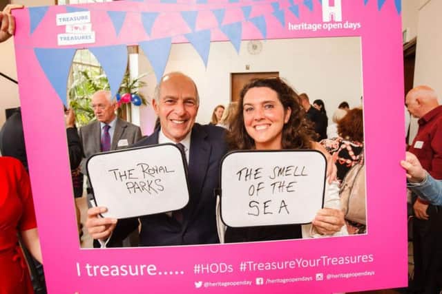 LOYD GROSSMAN, PATRON HERITAGE OPEN DAYS WITH BETTANY HUGHES, HISTORIAN, AUTHOR AND BROADCASTER AT THE LAUNCH OF HERITAGE OPEN DAYS 2016, RIBA, LONDON