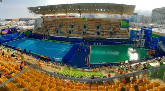 A photo of the green Olympic pool posted on British diver Tom Daley's twitter.