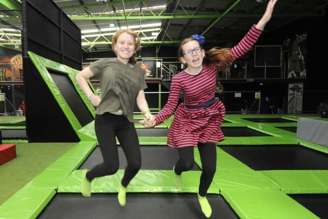 Megan Ginley, 14 and Tamara Lewis, 12 enjoy the new Preston trampoline facility.