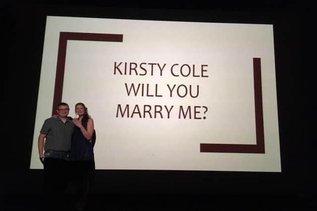 Luigi Lebaldi's big screen proposal to Kirsty Cole  at the Dukes Cinema, Lancaster.