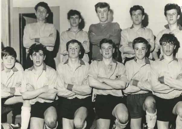 Skerton Old Boys, 1962-63, in their dressing room at Chorley. 
Back row from left, Jack Bateson, Terry Young, Jimmy Atkinson, Ken Bleasdale and Dave Carney. Front row from left, Geoff Beard, David Akister, Dave Howard, Stuart Winter, Stuart Grimshaw and Maurice Vickers.