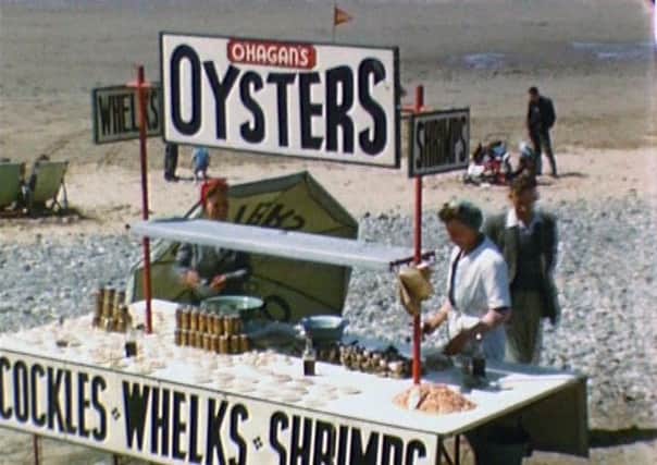 Oysters stall in Morecambe. Taken from Morecambe Bay on Film, NWFA.