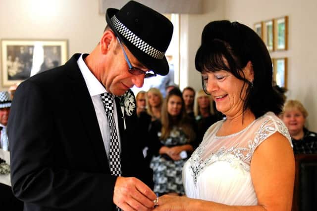 Steven 'Simmy' Simpson and his bride Jacqui Cryer were married at Lancaster Registration Office on Saturday. Photo by Mike Jackson.
