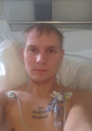 Peter Wakefield in hospital while waiting for his heart transplant