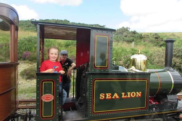 Zoe in the cab on the Groudle Glen railway