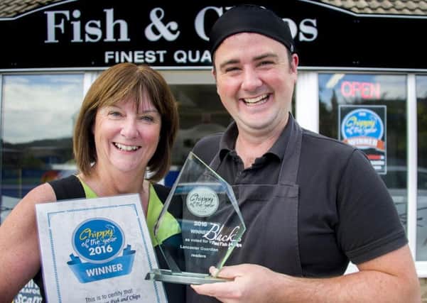 Kay Murray and Matthew Black from Black's Finest Fish and Chips in Halton, winners of the Lancaster Guardian Chippy of the Year.
