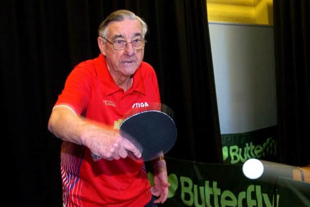 Ken Riley playing table tennis aged 82.