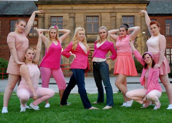 Sophie Butler and Becky Haplin with the chorus girls from Legally Blonde by the Morecambe Warblers. Photo by John Atkinson.