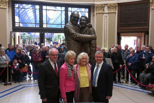 Crowds gathered at Blackpool Winter Gardens to watch the unveiling of the statue on Friday.
