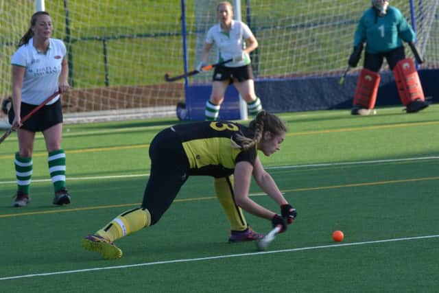 Lancaster and Morecambe Hockey Club Ladies 1s captain Christiane Rogerson in action against Preston.