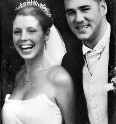 Sarah and Simon Drake on their wedding day in 2002