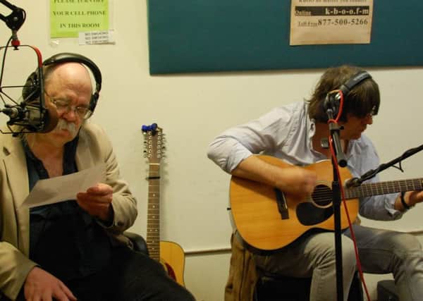 Larry Beckett and Stuart Anthony playing live in Portland, Oregon, USA at KBOO FM studio last year. Photo by Laura Fletcher.