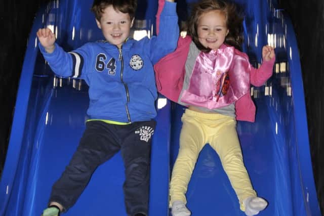 Jake Robinson, seven and Mollie Robinson, five from Halton in the Energy Soft Play at Salt Ayre Sports Centre's new Indoor Kids Play Area