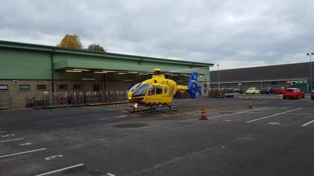 Air ambulance at the scene of firework explosion where two children were rushed to hospital - Photo: Ben Gildert