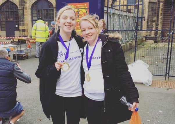 Visitor and Guardian reporter Gemma Sherlock (left) with friend Kayleigh Ineson after the race at Lancaster Castle.