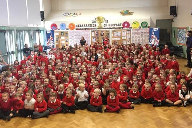 Olympian Jessica Ennis-Hill visits Trumacar Primary School, in Heysham.