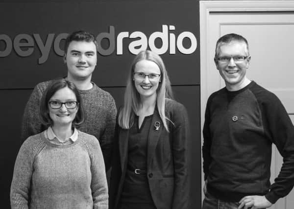 Sarah Maginness, Lewis Nolan and David Chandler, hosts of Friday Night Three on Beyond Radio, with Cat Smith, MP for Lancaster, who was a guest on their show last week.