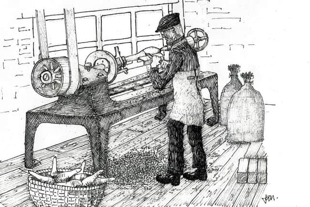 A drawing of a wood turner and swill basket at the Millhouses