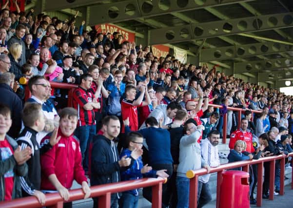 Morecambe fans during a win over Blackpool at the Globe Arena in August. Photo by Matt Rushton.