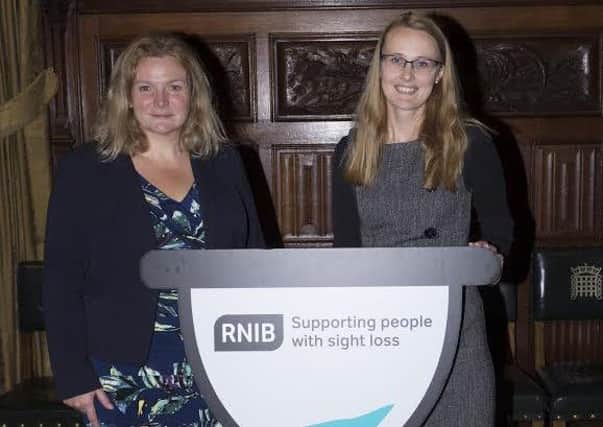 Cat Smith MP with Sally Harvey, RNIB's acting chief executive, at a parliamentary meeting about delayed and missed follow up appointments in eye clinics.