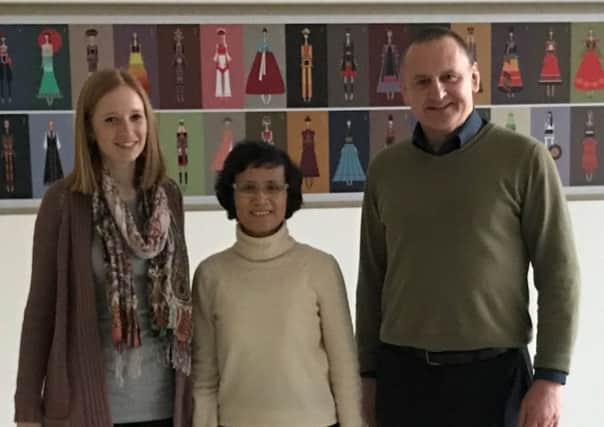 Katie Banks and Barry Lees with Prof.  Zhang is Professor in Accounting and Finance at Dalian Nationalities University. She came to University of Cumbria for three months and was so impressed that she invited university colleagues to visit Dalian.