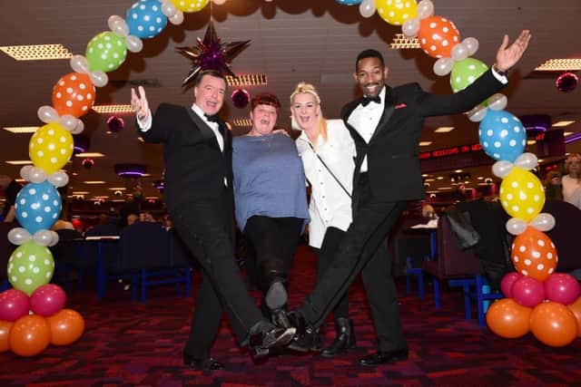 From left: David Alacey, joins Kellie Maren, Sandie Beavers and Des Coleman as they enjoy a dance during the Ballroom Bingo night at Mecca Bingo Blackpool.